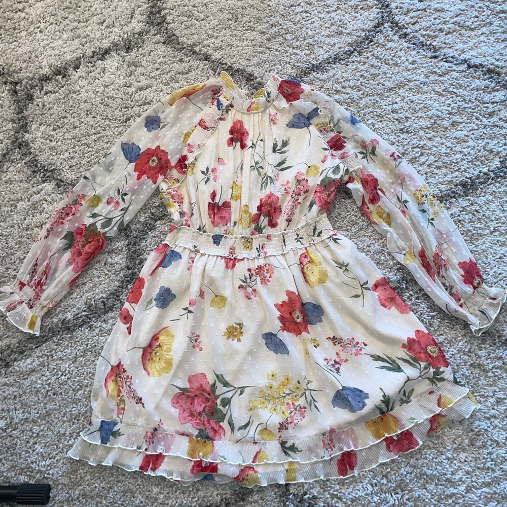 River Island Floral Ruffle Long Sleeve Dress UK 18 EUR 44 US 14